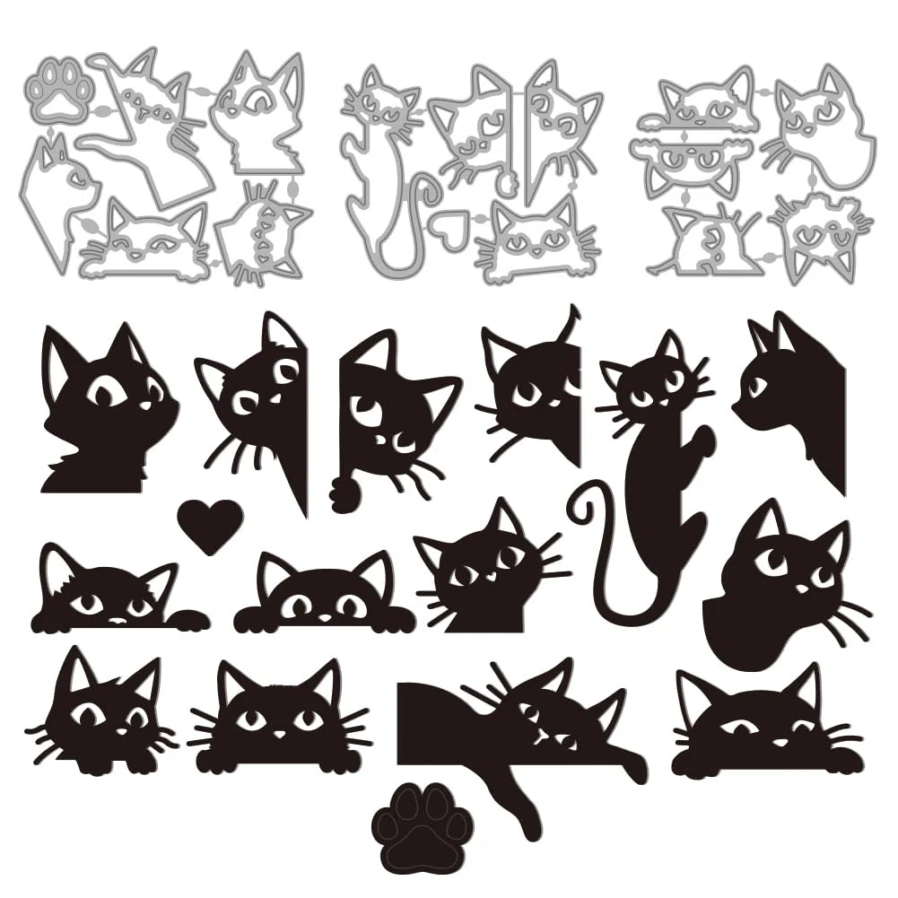 MAYJOYDIY Fustelle di Gatti Animali, Impronte di Zampe di Gatto, Fustelle In Metallo, Teste di Gatti Innamorati, Stencil per Goffratura, Creazione di Biglietti, Scrapbooking, Regali, Decorazioni