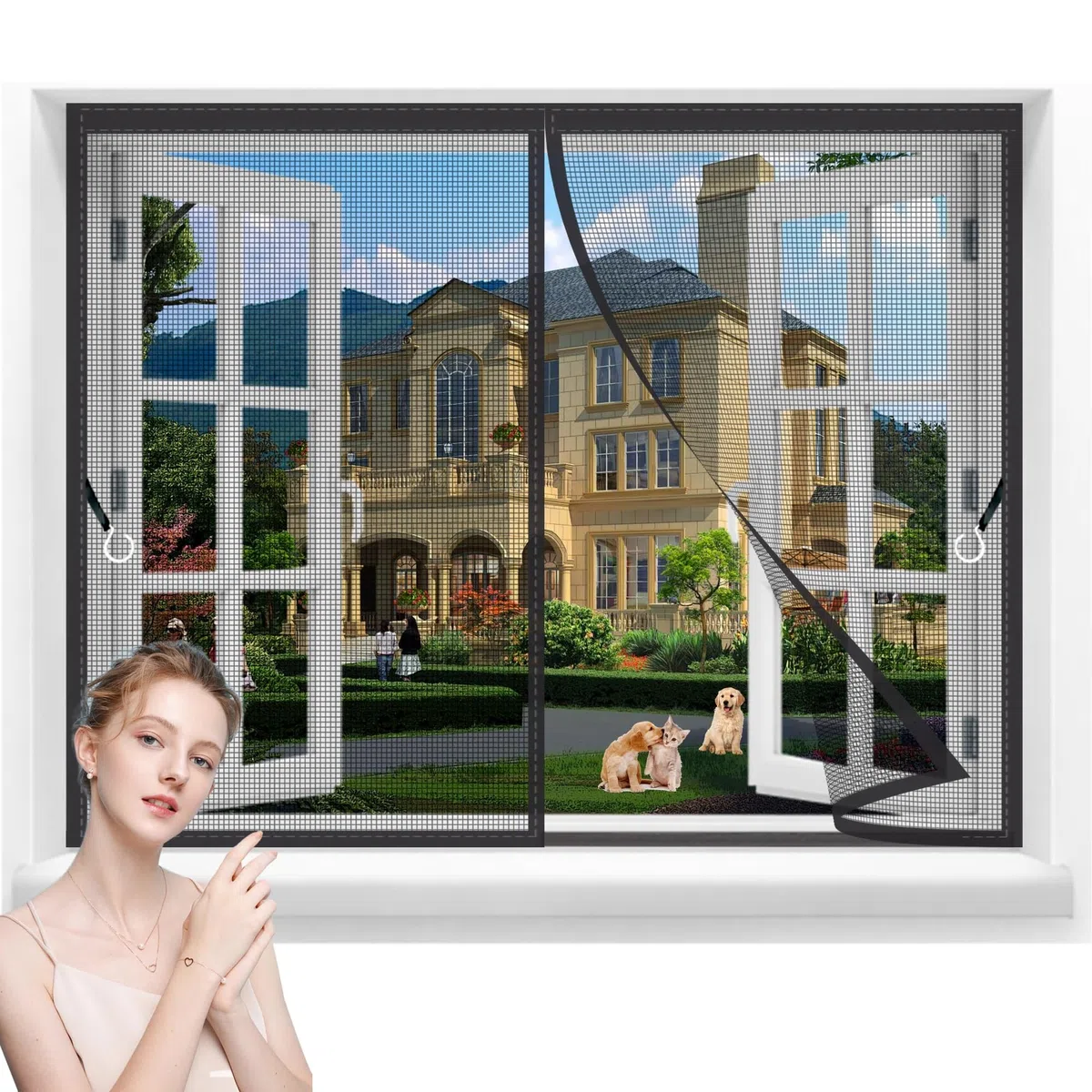 Zanzariera Magnetica porte Finestra 140x140cm Porta Tenda Zanzariera Chiusura Automatica Adsorbimento Magnetico Rete Porte da Balcone Cantine Terrazze Nero