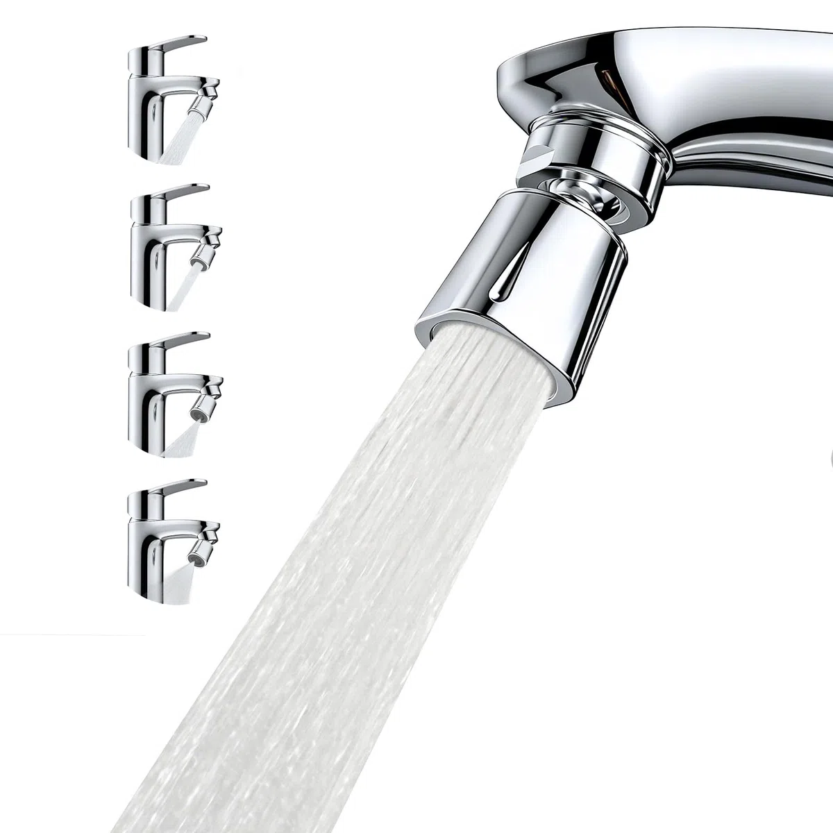 Hibbent Aeratore 4 Modalità di Spruzzo, Rotazione 360° e Inclinazione 35° Regolabile per Rubinetto Bagno. Sfera Ottone Massiccio, Filettatura Maschio 24 mm, Femmina 22 mm, Finitura Cromata