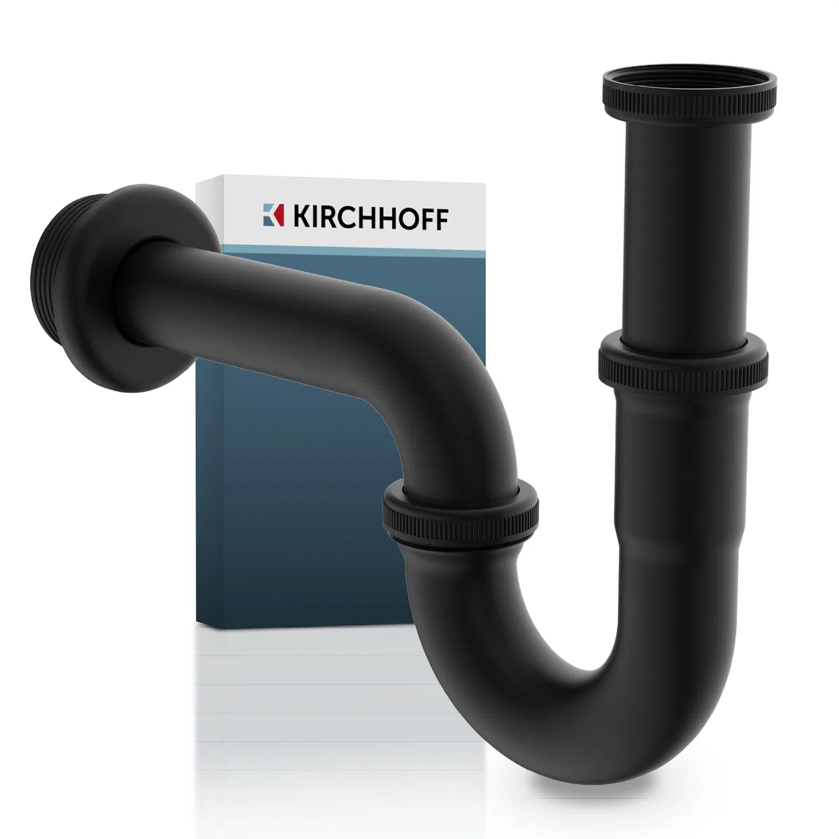 KIRCHHOFF Sifone nero lavabo, sifone in acciaio inox di alta qualità nero, scarico lavabo nero, sifone con rosetta in gomma e istruzioni di montaggio, nero
