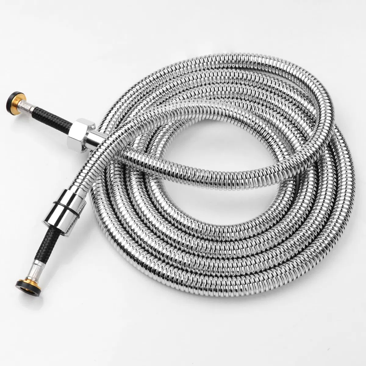 Tubo Doccia 2,5 metri, Flessibile Doccia in Acciaio Inox, Antitorsione, Connettori Universali G1/2", Interfaccia In Ottone, Cromato, Z1OK