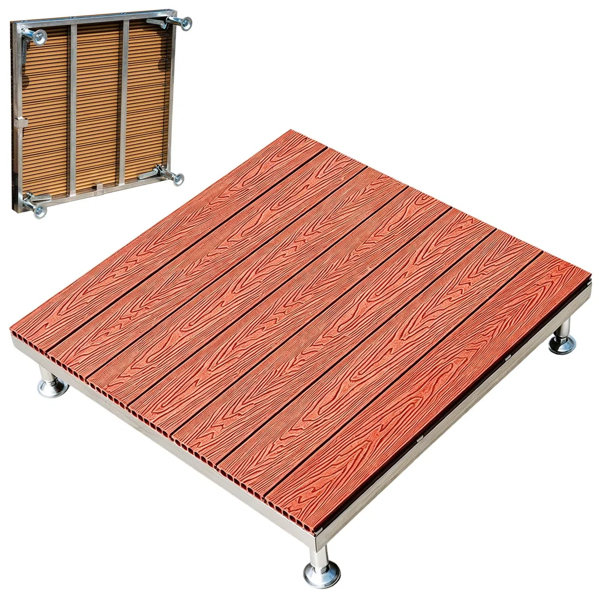84cm Modulare Kit For Terrazza Galleggiante Per Terreni Irregolari Cortile | Pavimentazione Ad Incastro For Balcone Con Telaio In Metallo, Facile Da Installare E Rimuovere(Brown)