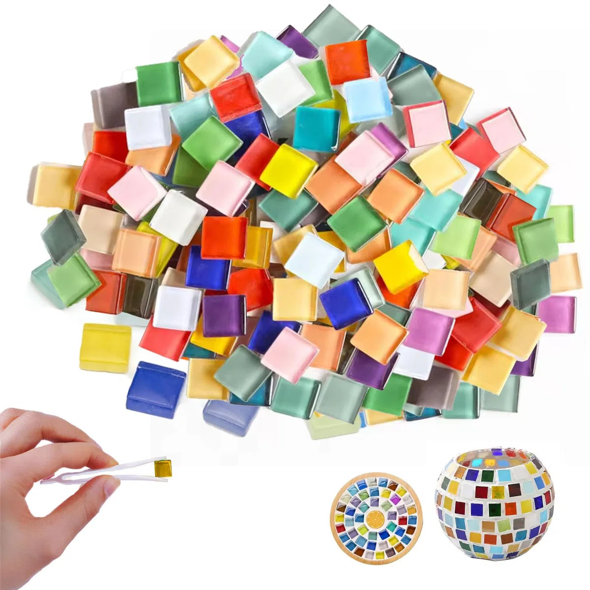 Mosaico Piastrelle, 1kg 1 x 1 x 0,3 cm Mosaici in Vetro, Mini Quadrati Tessere Mosaico, DIY Piastrelle per mosaici, per Decorare Bagni e Giardini, Colori Misti