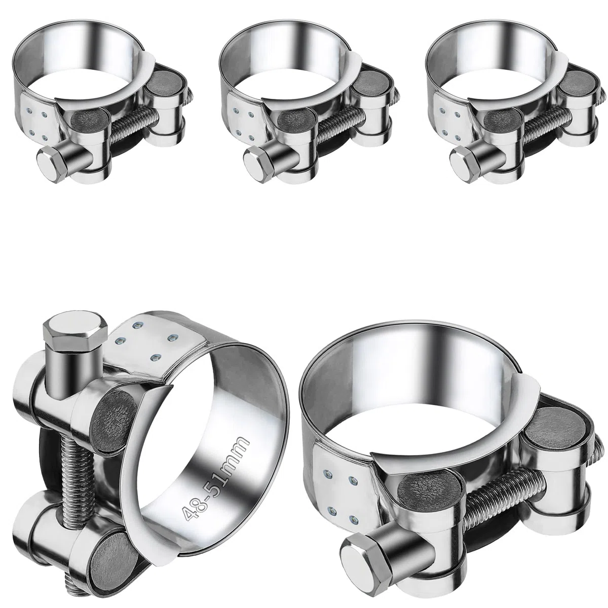 5 Pezzi Fascetta Scarico Moto 48-51 mm Fascette Stringitubo Inox Fascette Metalliche Stringitubo Morsetto per Scarico Marmitta Accessori Tubi Scarico