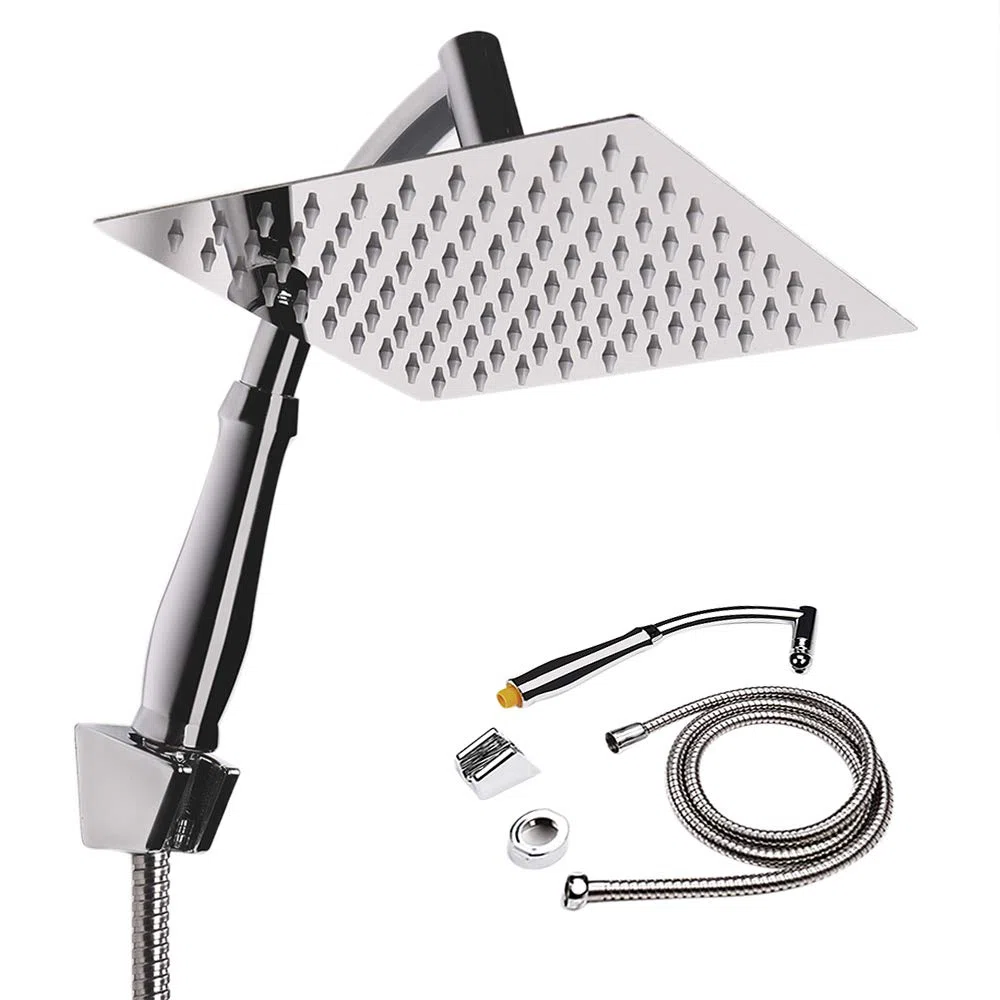 Soffione Doccia Quadrato 20x20cm in Acciaio Inox Soffione Doccia Anticalcare Alta Pressione con Tubo Effetto Cascata Pioggia Cromato Lucido