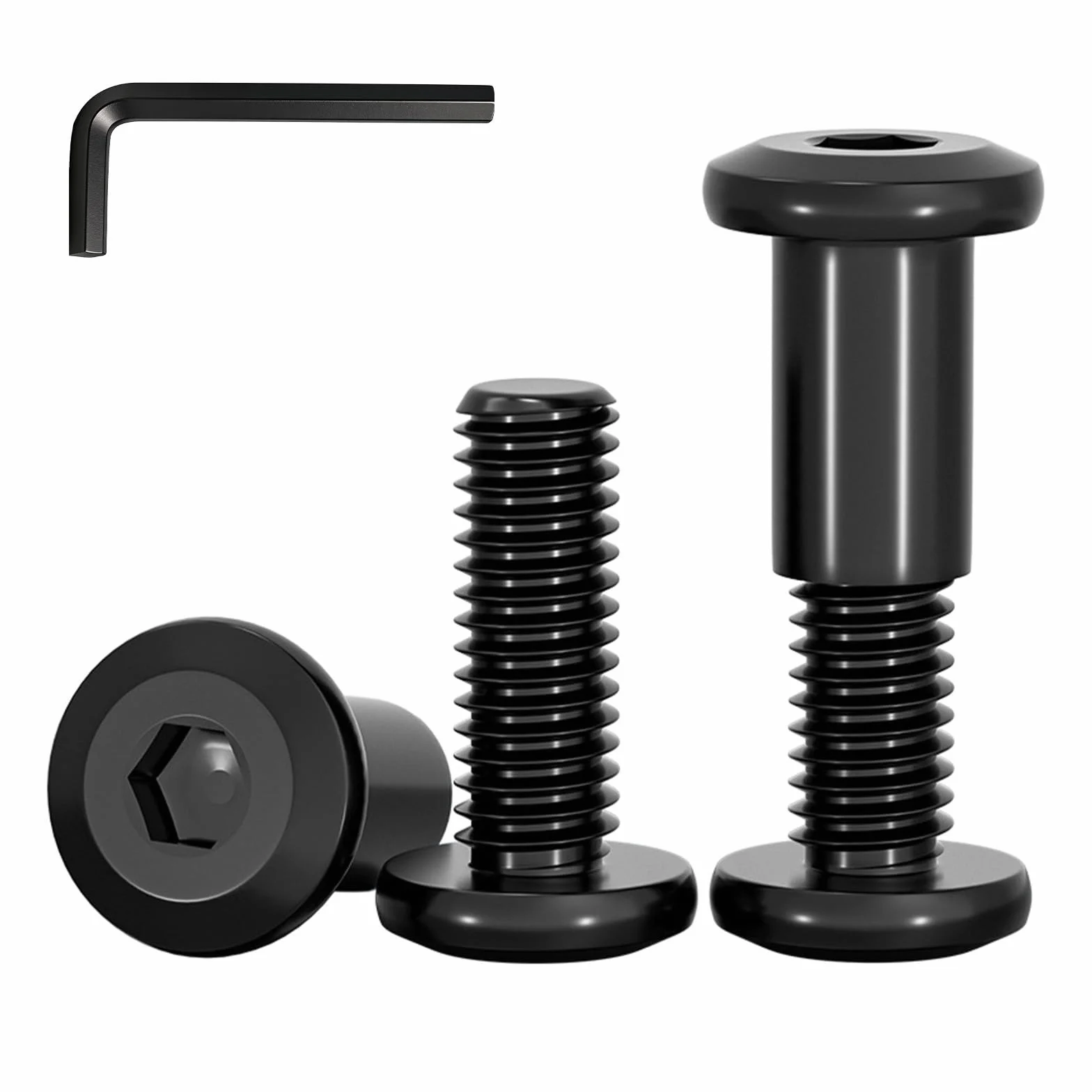 10 Pezzi Viti di Collegamento M4x35mm in Acciaio Inox A2 V2A 304,Nero Viti Chicago a Testa Piatta con Dado a Manicotto e Chiave Esagonale per Assemblaggio Mobili e Rilegatura Libri