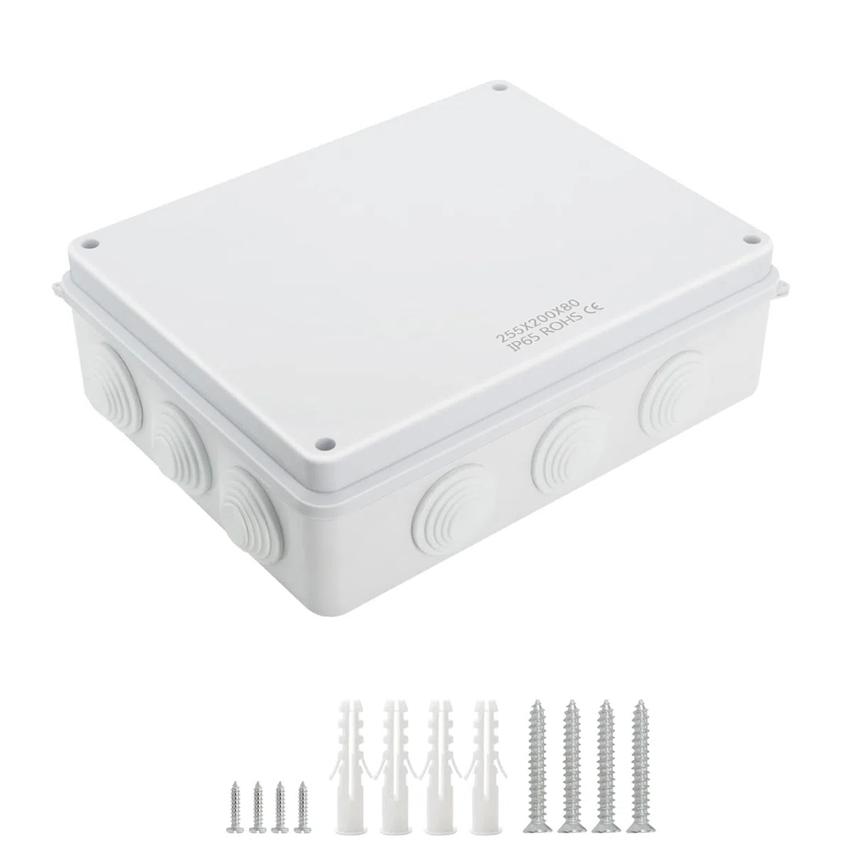 LeMotech Scatola di giunzione in ABS, custodia per progetti elettrici fai-da-te, impermeabile, antipolvere, IP65, universale, bianco, dimensioni esterne 255 x 200 x 80 mm (1 pezzo)