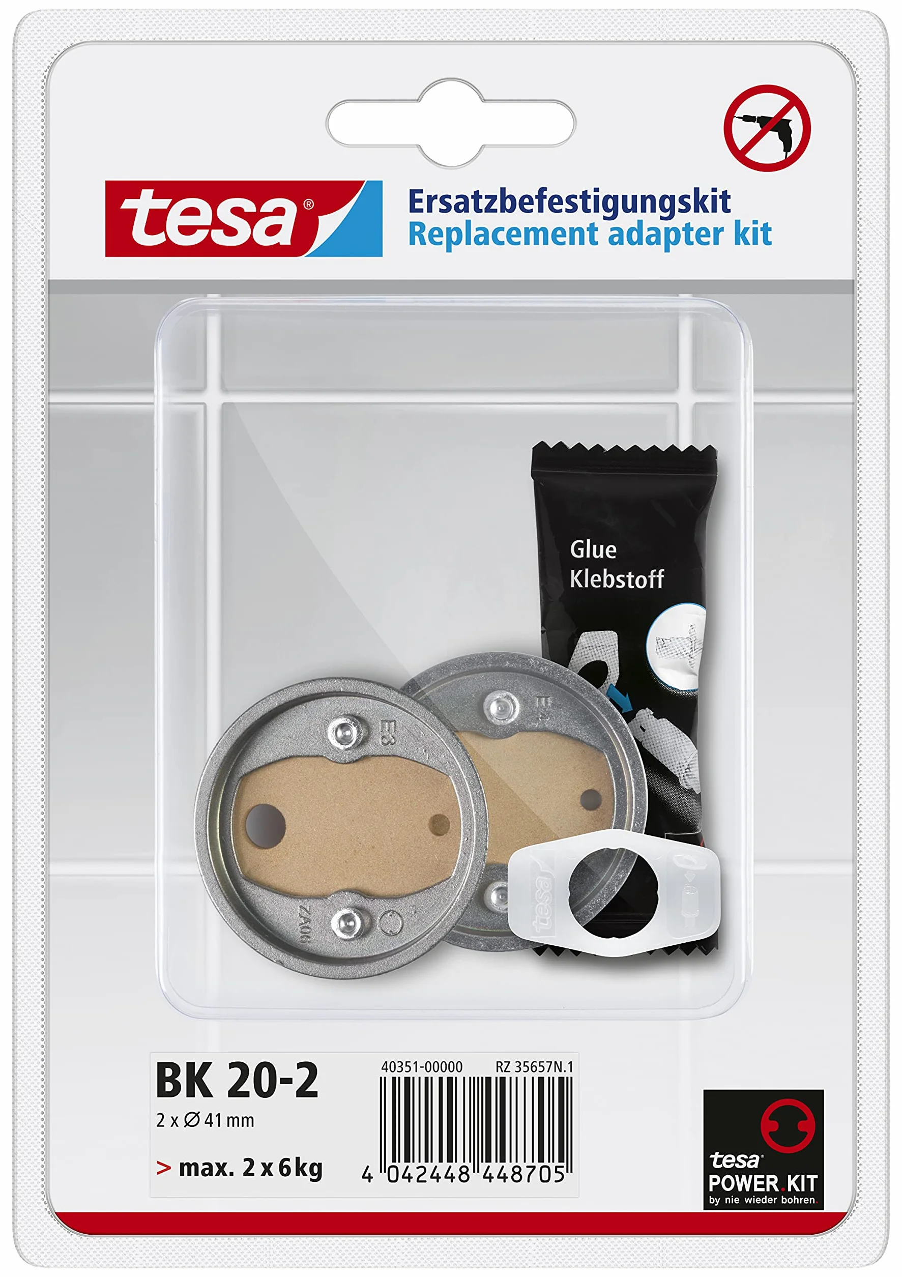 tesa Power.Kit BK20-2 Adattatore, kit di ricambio autoadesivo, anello in zama, diametro 41mm, altezza 8mm