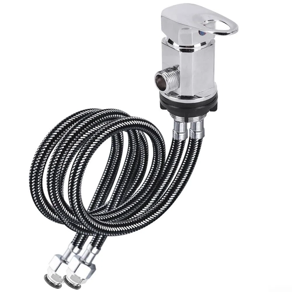 Valvola miscelatrice per doccia G1/2 per camper, rubinetto di controllo dell'acqua calda e fredda, con tubo di ingresso e uscita a pressione da 80 cm, per camper e roulotte (nero)