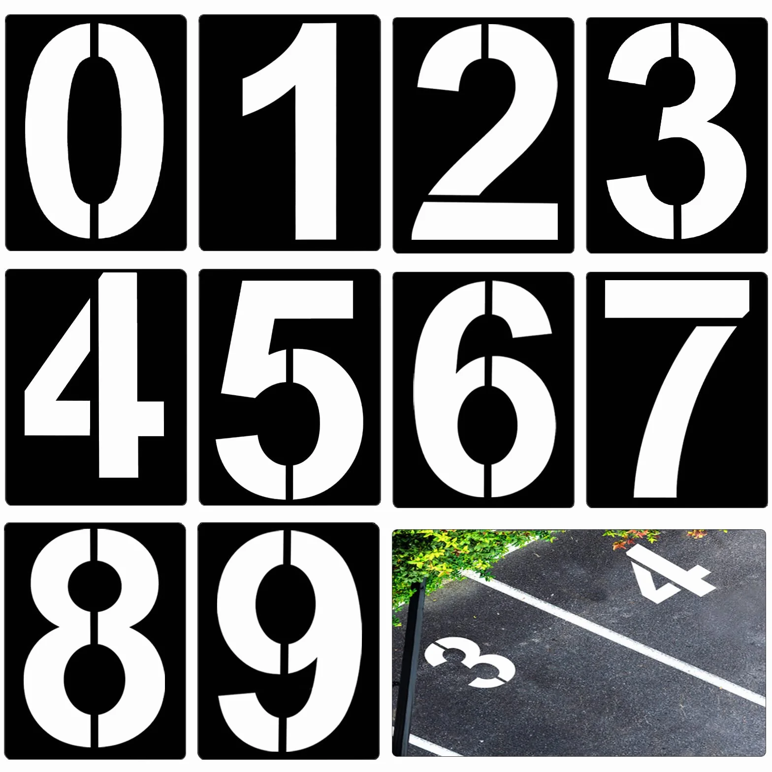 AIEX Stencil 30cm con Numeri Grandi in Plastica - 10 Pezzi Riutilizzabili per Pittura di Indirizzi da 0 a 9
