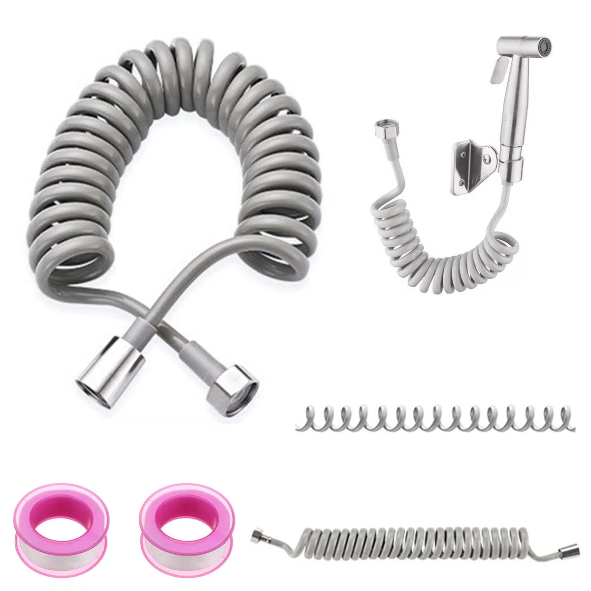 Flessibile Doccia a Molla 5M,Flessibile Doccia Telescopico,Grigio Telescopico Tubo Doccia,per WC,Bidet,Lavandino,Rubinetto,2 pezzi