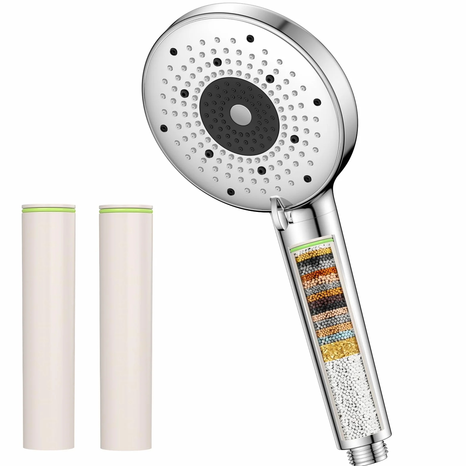 YEAUPE PRO Soffione Doccia con Filtro a 25 Fasi, Soffione Doccia ad Alta Pressione Ø 115mm con 6 Getti Regolabili, Doccia Anticalcare con 2 Filtri di Ricambio, Purificazione Acqua, Cromato Universale