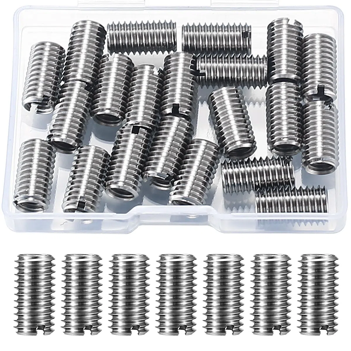 20 Pz Inserti Filettati, Inserto Filettato Autofilettante, Maschio Femmina Riduzione Dado, Inserto Dado Filettatura Manicotto di Riparazione, Interno M6x1.0 Esterno M8x1.25 in Acciaio Inox