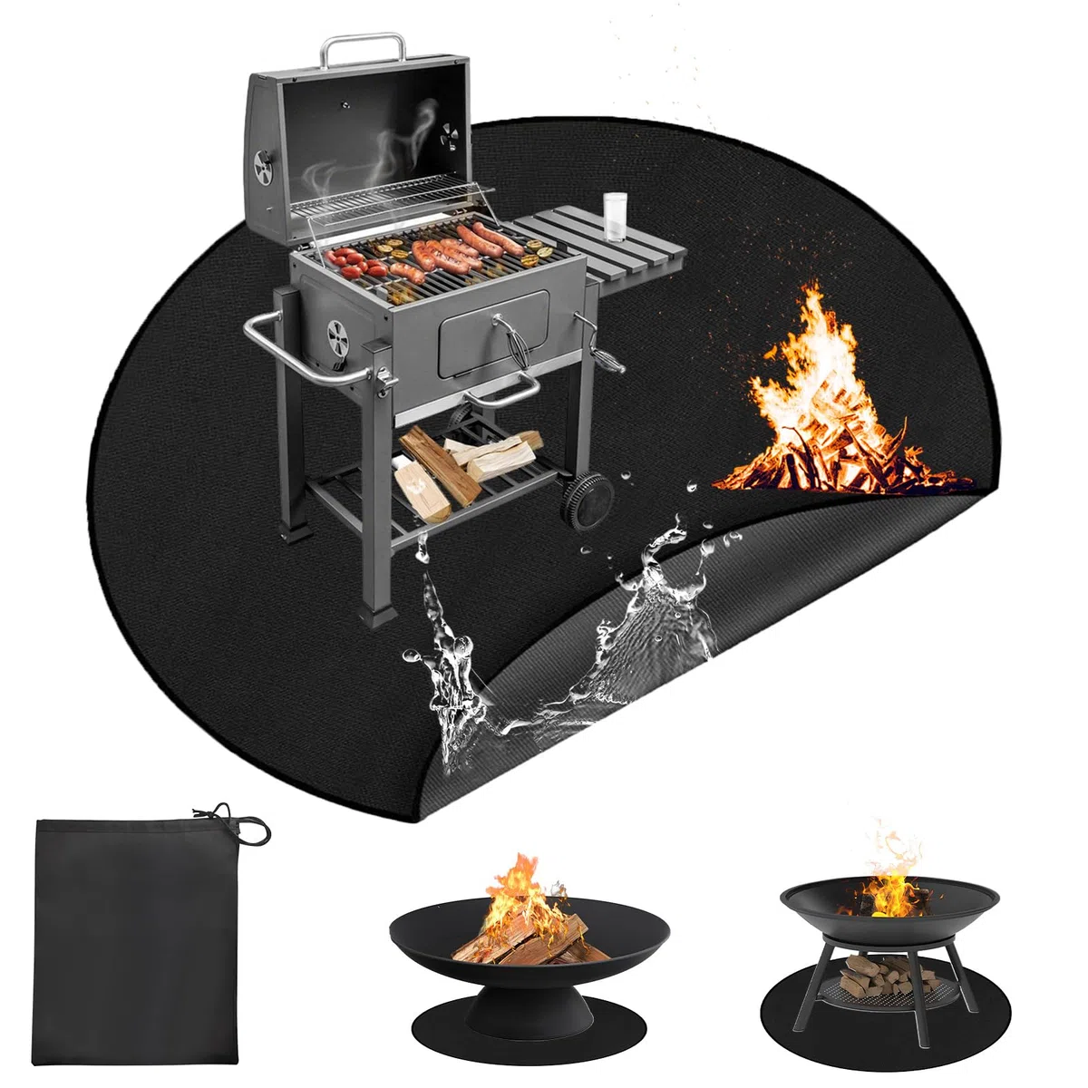 Tappeto Ignifugo per Barbecue, Coperta Rotonda Sotto la Griglia per Griglia Esterna, 97CM Tappetino Ignifugo Riutilizzabile, Protezione per Stufe, per Macchina Cucina Barbecue Ideale