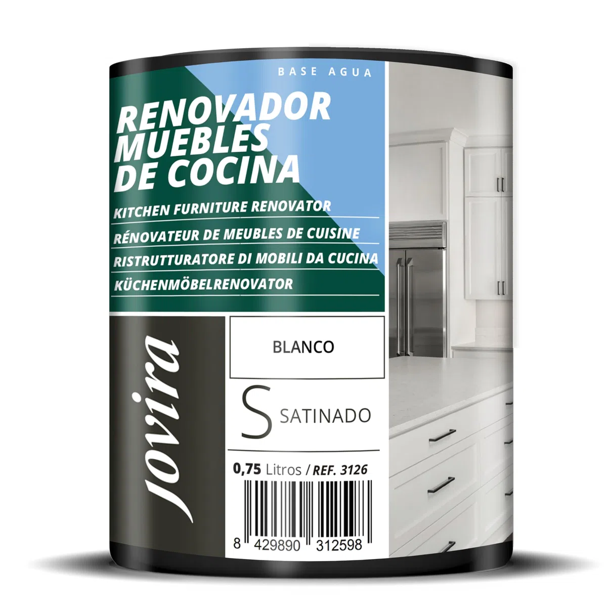 JOVIRA PINTURAS Vernice per rinnovare i mobili di cucina, bagno e porte, satinata all'acqua. (Bianco, 750 Millilitri)