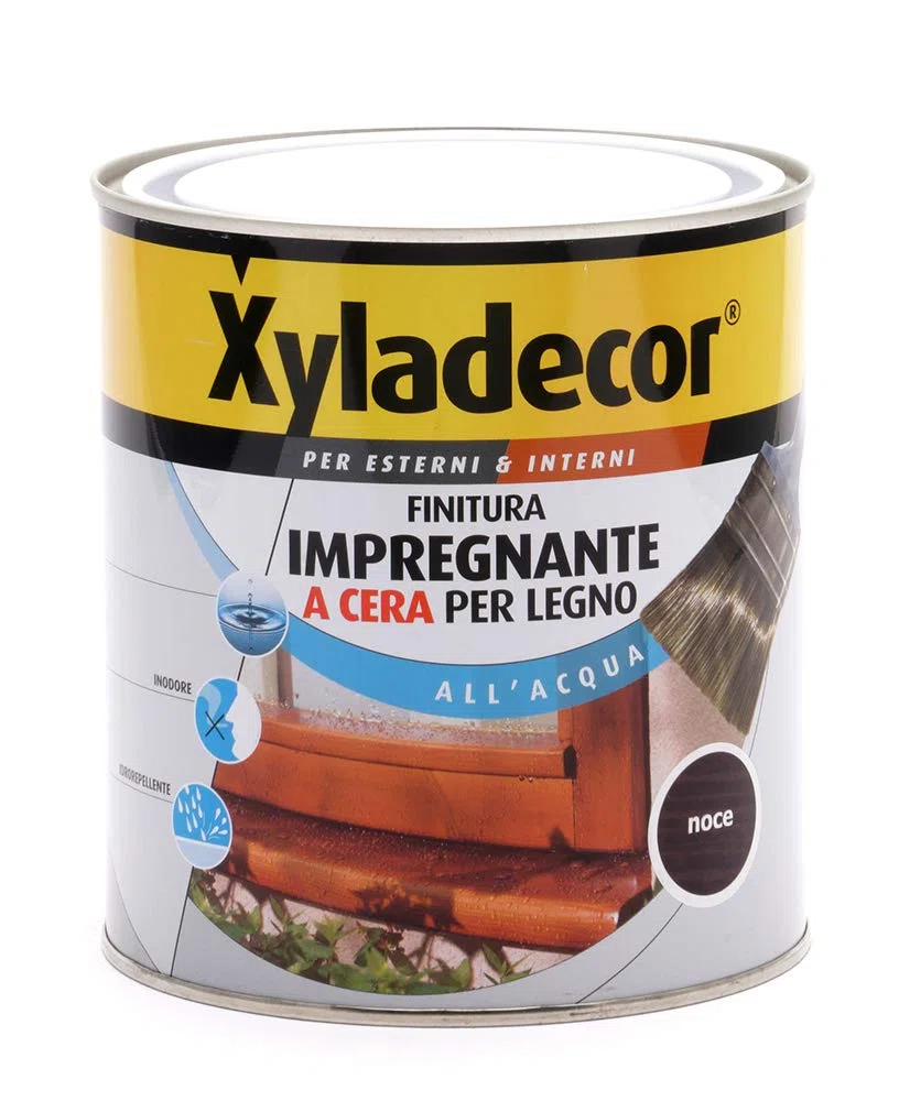 Xyladecor FINITURA IMPREGNANTE A CERA PER LEGNO Interni ed Esterni a Base Acqua colore NOCE 750ML, 750 ML