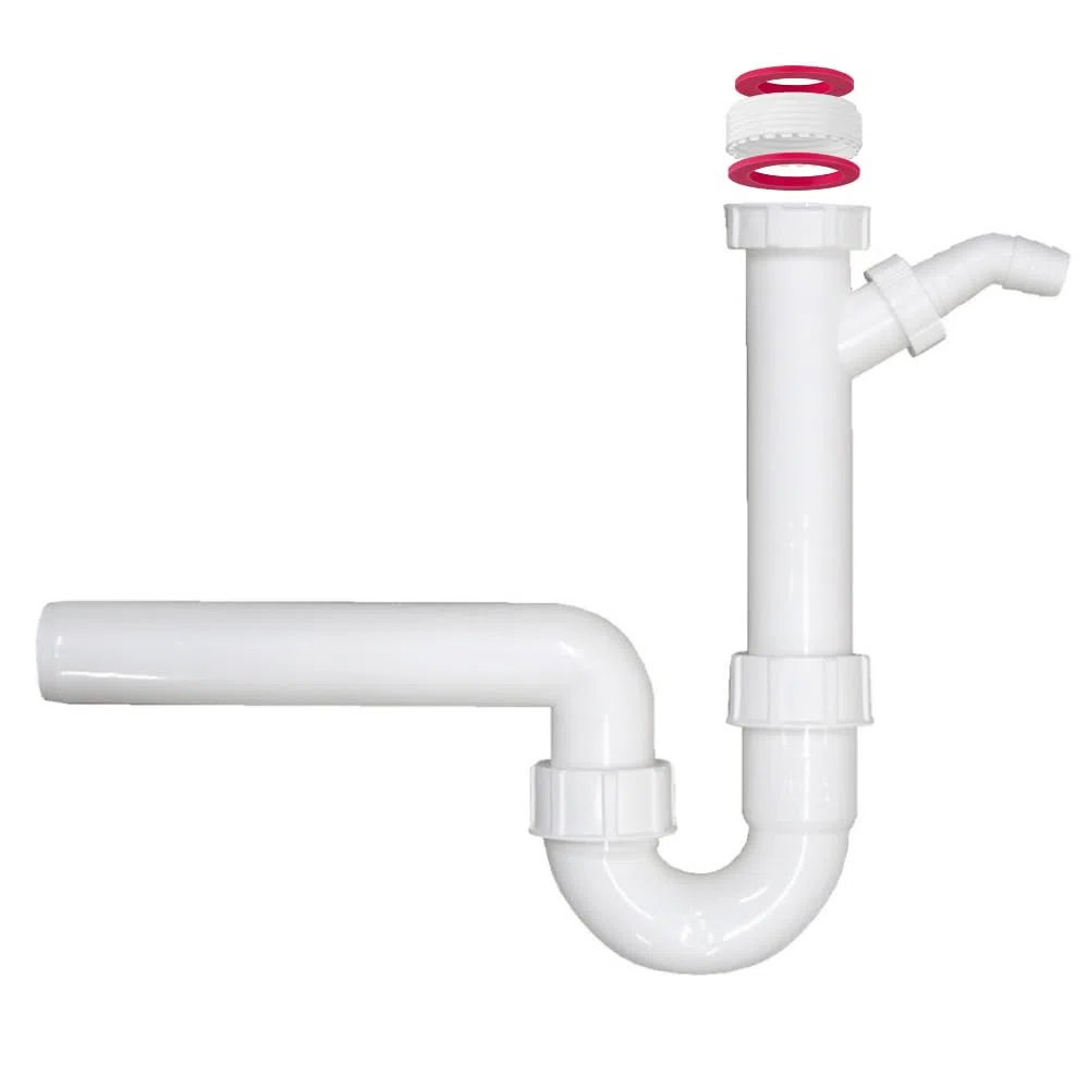 Schläfer 439506 |Sifone a S per Scarico Lavabo Bagno e Lavandino Cucina, con Attacco per Lavastoviglie e Lavatrice, Diametro 40mm, Adattatore Universale 1"1/2 e 1"1/4