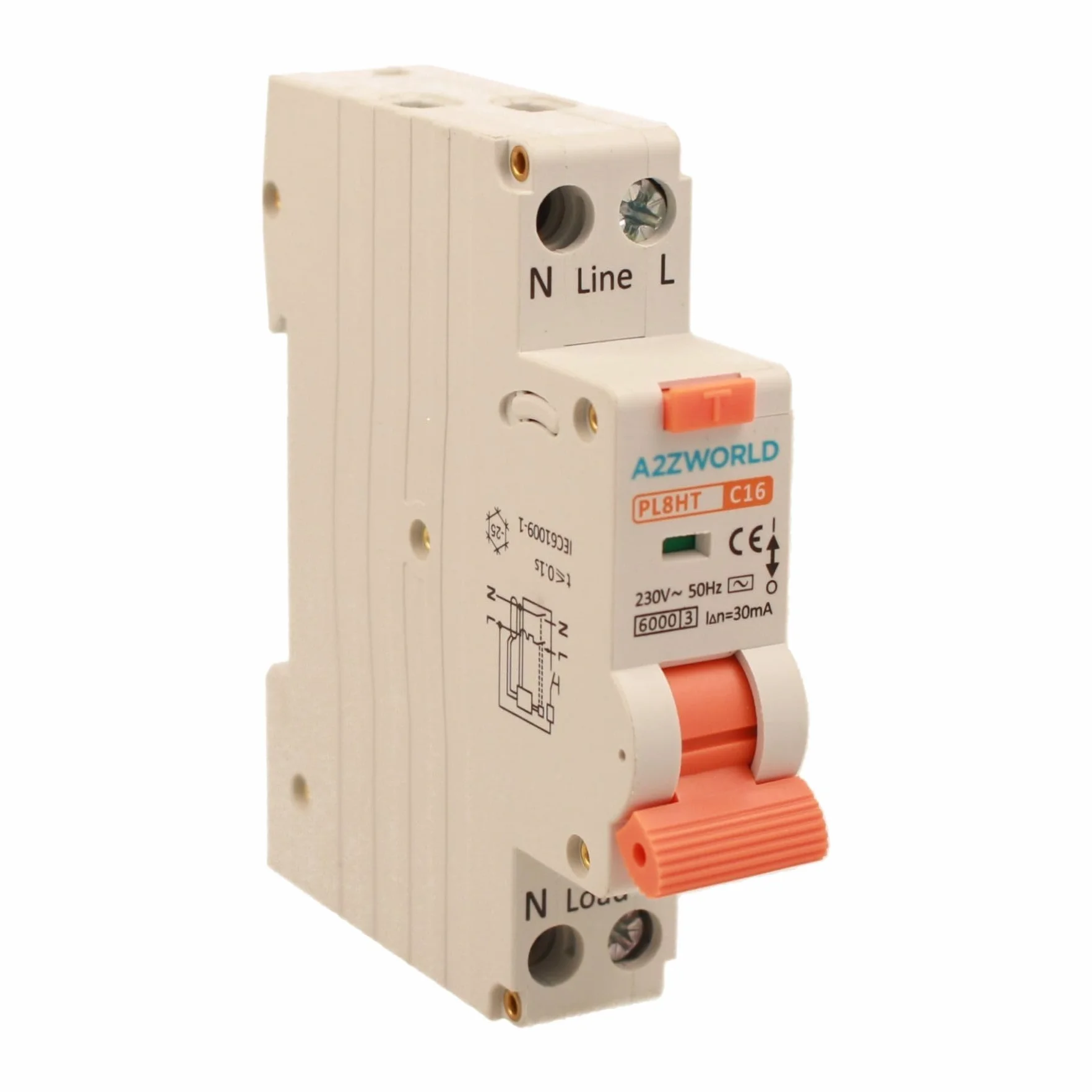 Interruttore Differenziale Magnetotermico 1 Modulo 16A C16, 1P+N 6kA 30mA 220V, RCBO Slim Tipo AC Curva C, Serie PL8HT Professionale