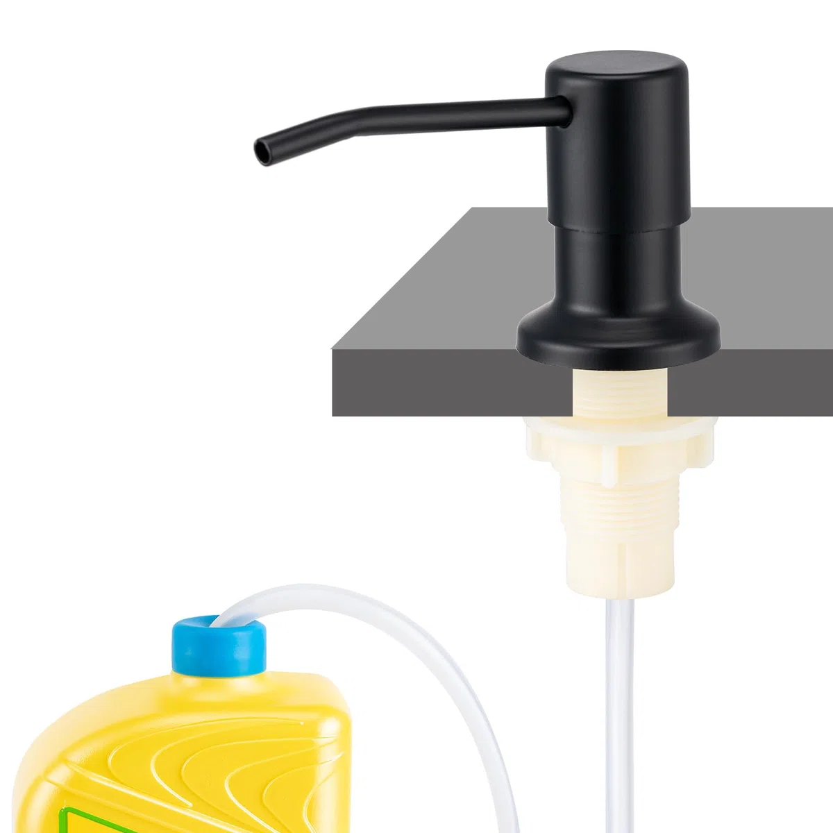 Husfunov Dispenser di sapone per lavello da cucina, dispenser di sapone integrato per lavello (nero opaco), dispenser di sapone da piano di lavoro, pompa in acciaio inossidabile con kit di tubo di