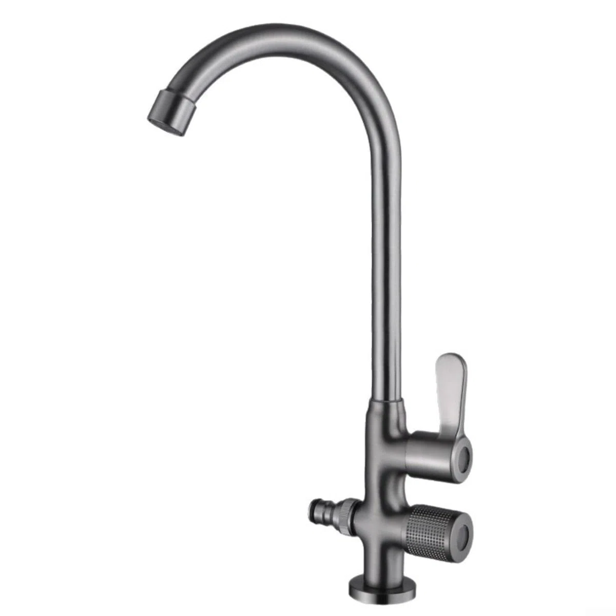 Rubinetto esterno esteso Doppio controllo Beccuccio dell'acqua girevole per lavello da giardino con rotazione a 360° G1/2 Connessione rapida Costruzione in lega antigelo Grigio 34 x 17 cm