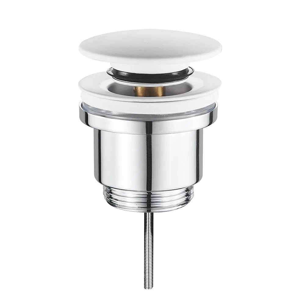 Piletta Click Clack Universale G1”1/4 In Ottone Bianco Opaco Per Lavabo E Bidet Con O Senza Troppopieno – Scarico A Pressione Standard