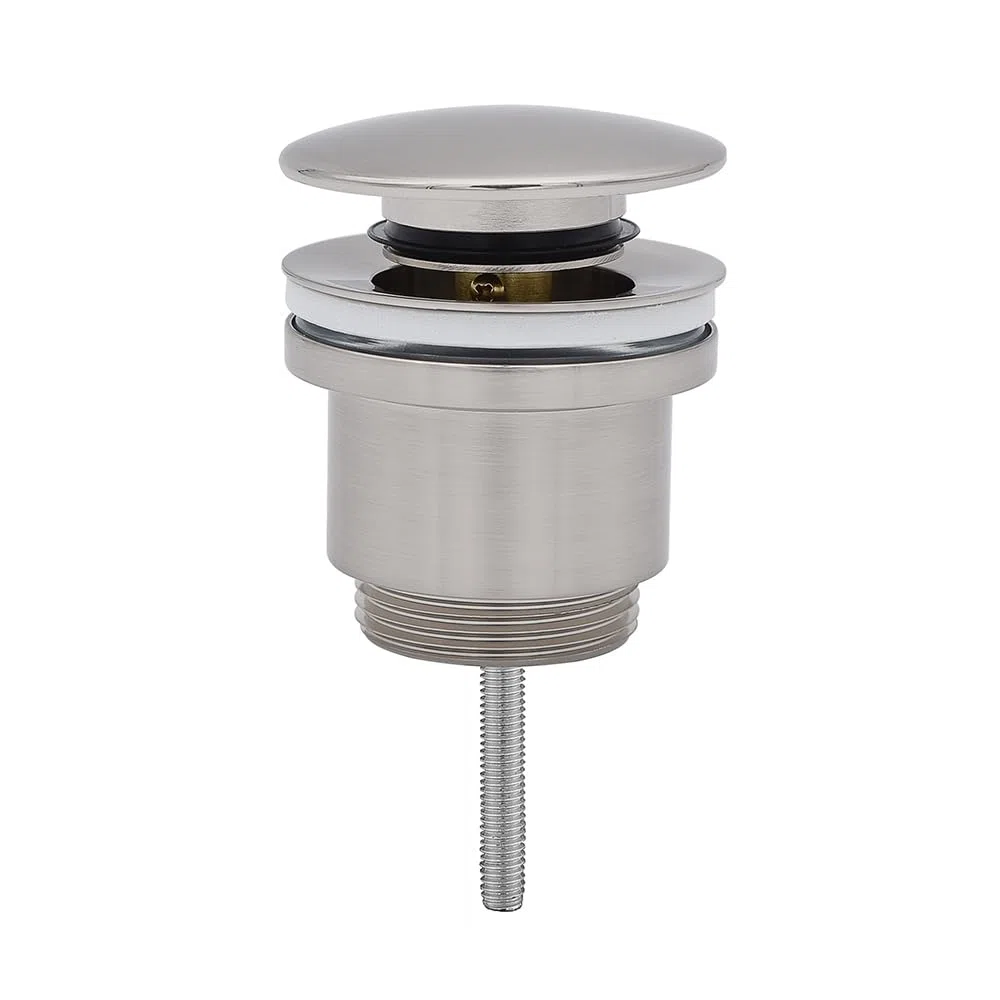 Piletta di scarico click clack universale spazzolata con e senza troppopieno, scarico in ottone con attacco standard G1”1/4