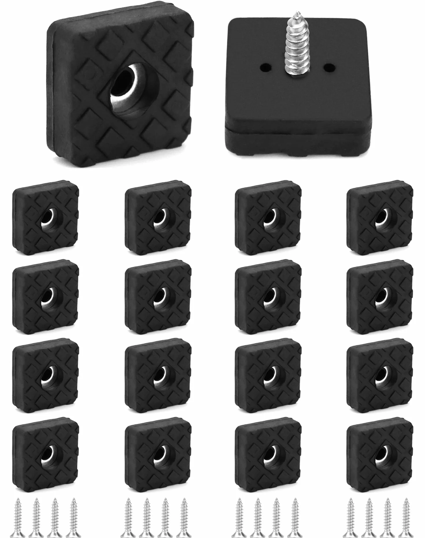 QWORK® 18 Pezzi Piedini Gomma Antiscivolo 22x22x9 mm, Gommini Sedie Quadrati con Vite per Tavolo, Scrivania, Sedia, Divano - Nero