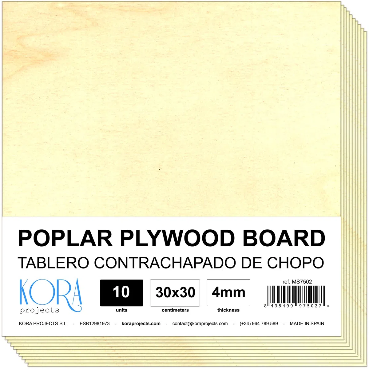 10 pannelli in legno di pioppo compensato da 4 mm. (30 x 30 cm)