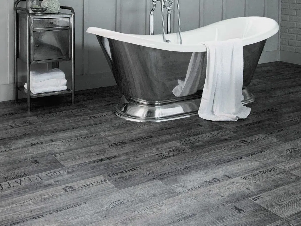 Pavimenti in PVC con scritte, marrone chiaro, Taglio (4m di larghezza / 20m di lunghezza)