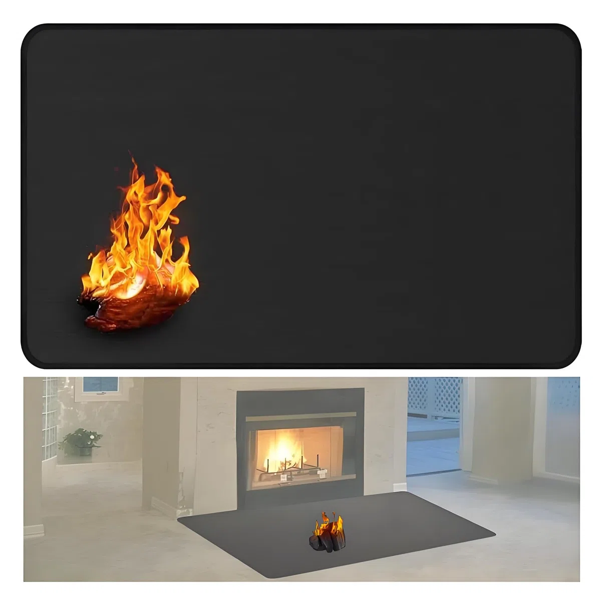 Tappeto ignifugo per camini, 80 x 50 cm, resistente al calore, 1,5 mm, per stufe a legna e uso interno ed esterno, protegge i pavimenti da scintille e braci, nero