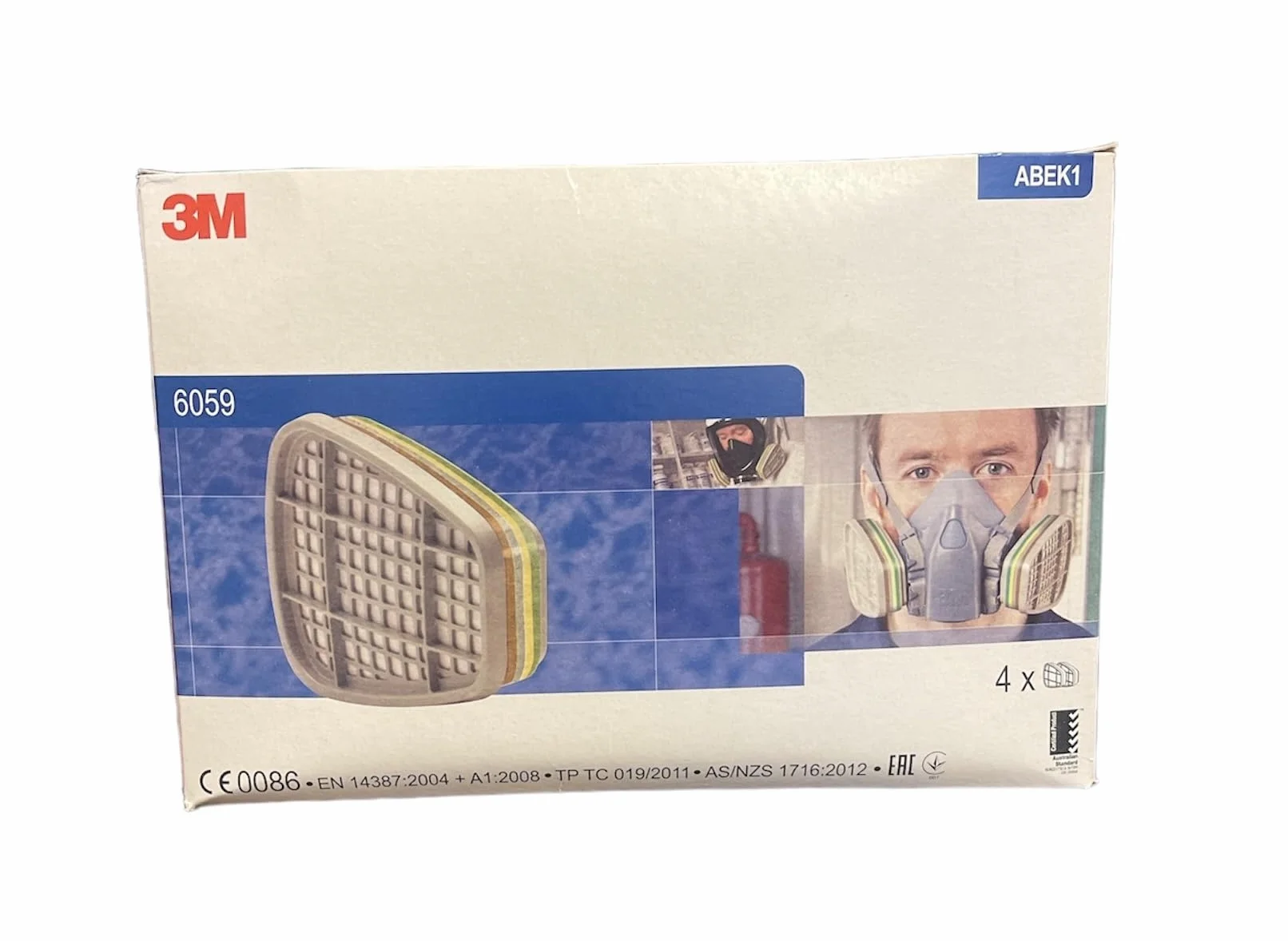 Filtro vapori organici 3M™ 6059, ABEK1 per serie 6000 e 6500, 4 confezioni da 2 pezzi per scatola.