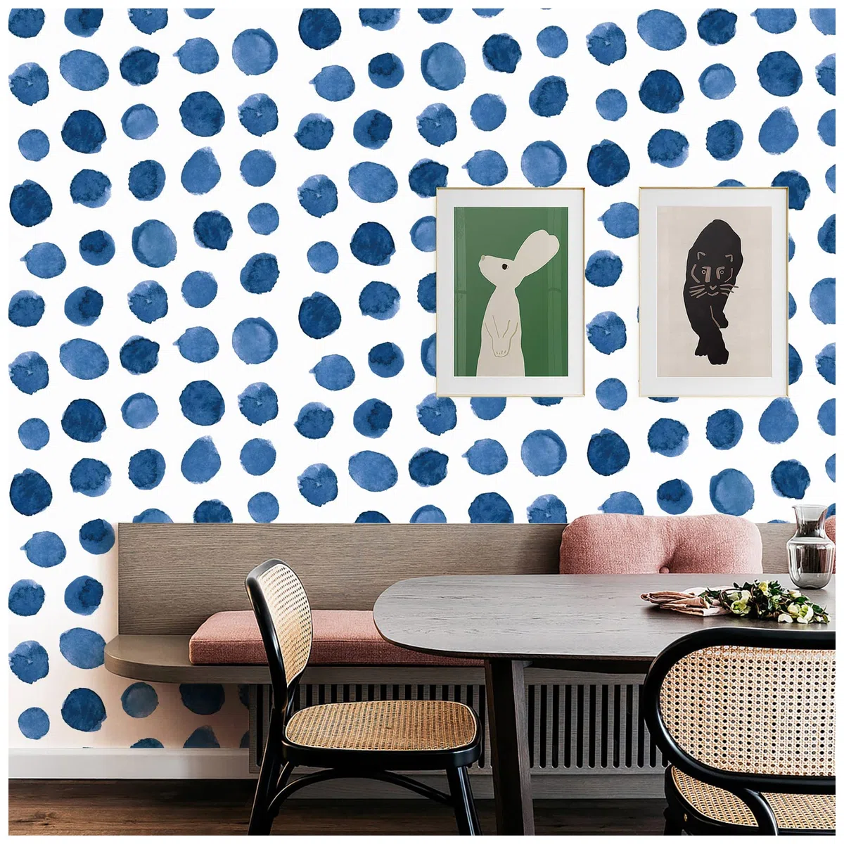 Carta da Parati Geometrica Blu, 44,5 x 500 cm Azzurro Carta da Parati Adesiva Pois Boho Pellicola Adesiva per Mobili,Camera da Letto,Soggiorno,Bagno,Cucina