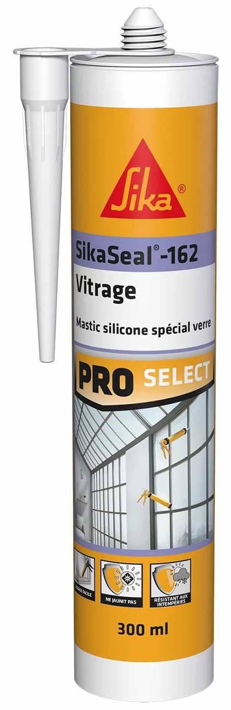 SIKA - SikaSeal-162 Vetri, Bianco, Sigillante Silicone Speciale guarnizioni per vetri, verande, serre e piastrelle, Interni ed Esterni, 300ml