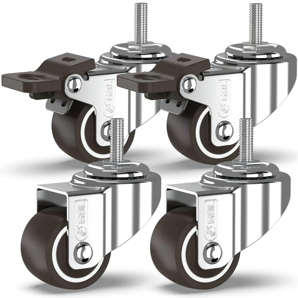 GBL Ruote per Carrello - Set di 4 Ruote per Mobili Piroettanti con 2 Freni - Ø 25 mm - Rotelle Girevoli con Perno Filettato M6 - Ruota Carrello Antigraffio - Capacità di Carico 40 kg