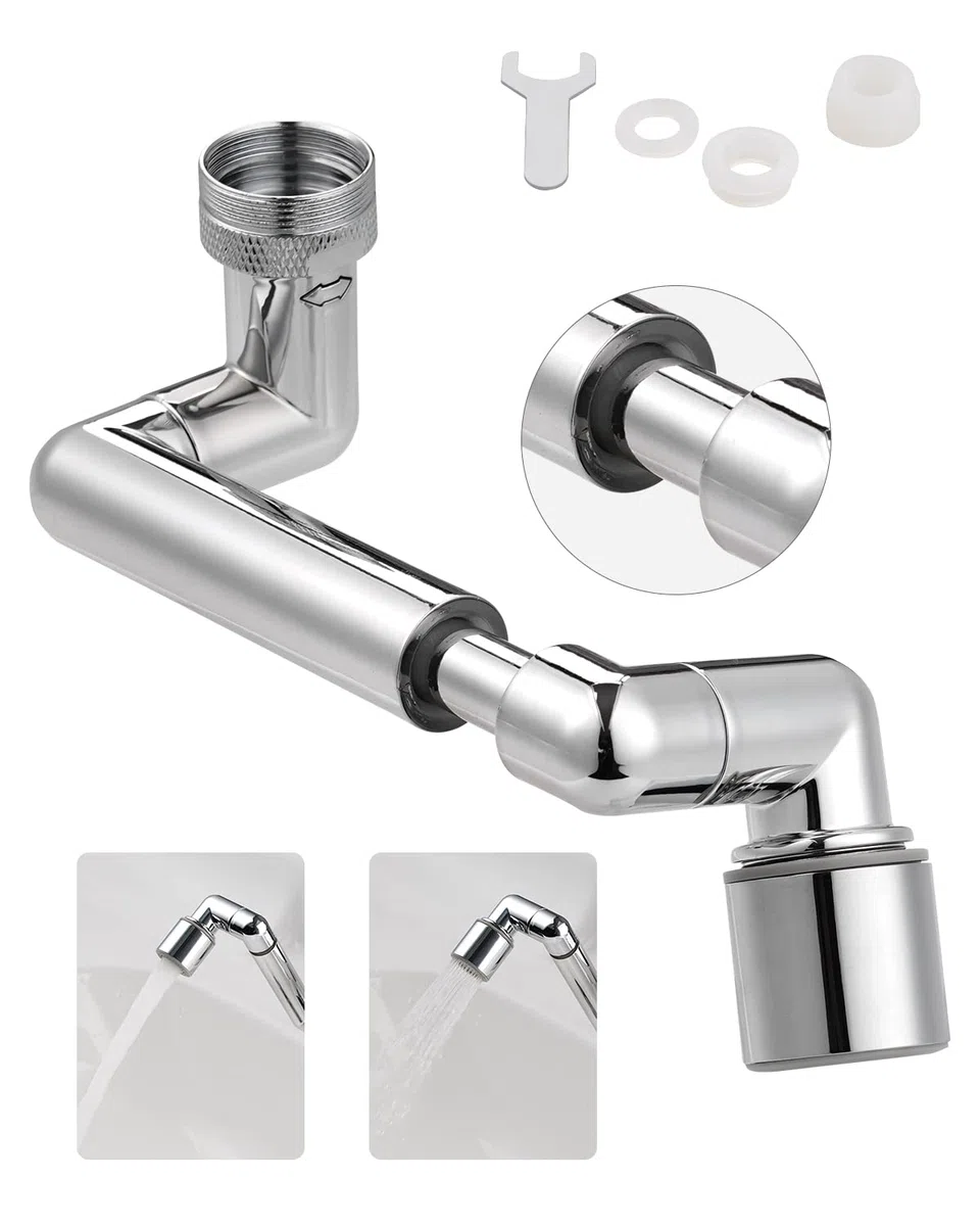 Hibbent Rubinetto estensibile a 1440 gradi per rubinetto del lavandino del bagno, rubinetto da cucina a doppia funzione, aeratore di rotazione e flusso d'acqua per lavello della cucina (cromo)