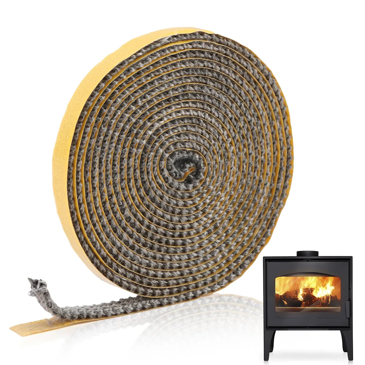 Guarnizione inserto camino, 3 mm × 10 mm × 4 m, guarnizione per stufa a legna autoadesiva, guarnizioni in fibra di vetro per stufa/camino/tubo della stufa/porta del forno, resistente al
