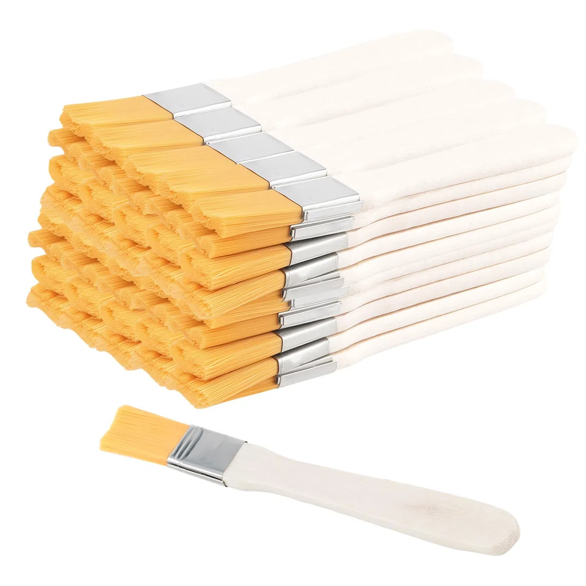 ZOENHOU 50 Pennelli per Dipingere, Piatti in Nylon con Manico in Legno 13 cm Larghezza 1,5 cm, Pennelli Pittura per Acrilico Olio Acquerello Tela, Set per Artisti e Hobbisti