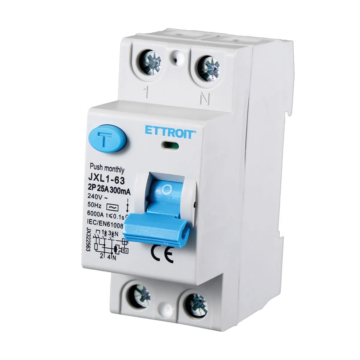 ETTROIT INTERRUTTORE MAGNETOTERMICO DIFFERENZIALE PURO SALVAVITA PER BARRA DIN 2 MODULI 2P 25A 240V 300mA 6KA