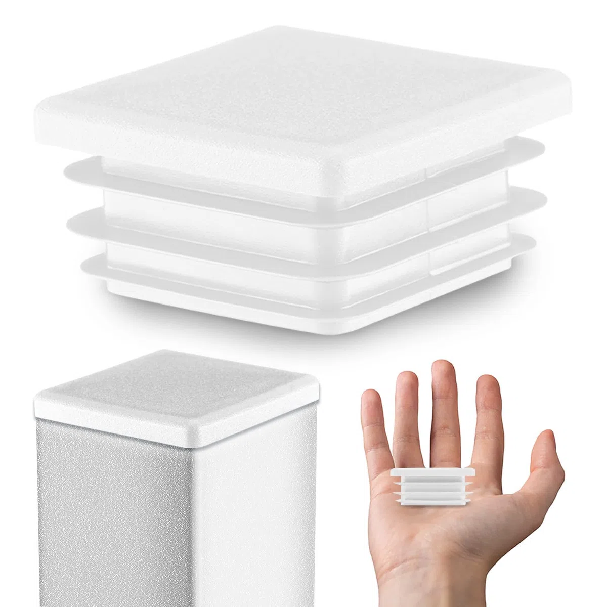 EMFA Tappo Terminale per Tubo Quadrato 30x30 mm Bianco – Tappi in Plastica con Lamelle 3x3 cm – Copritubo di Chiusura – 100 Pezzi