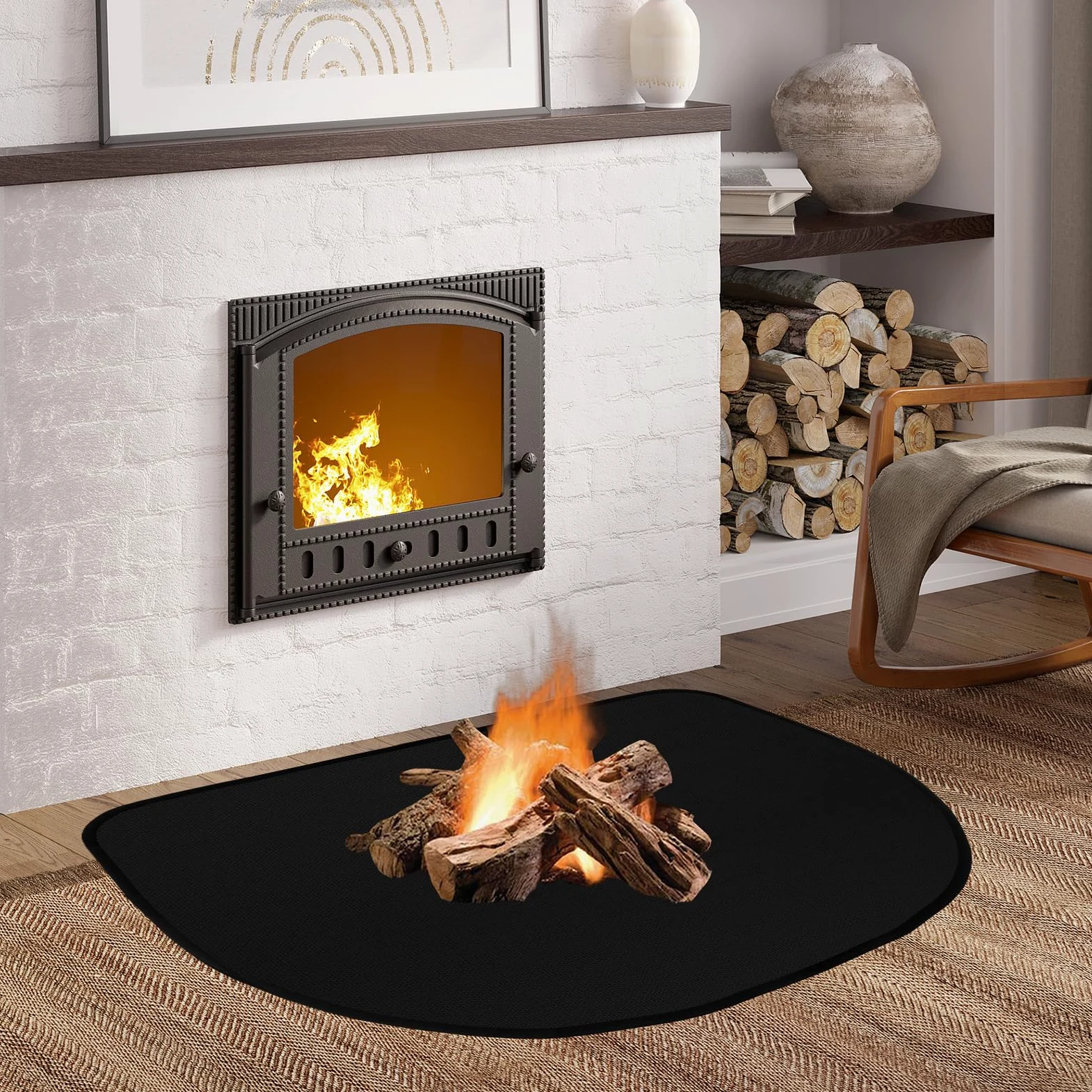 Tappeto Ignifugo per Camino Tappetino Ignifugo Resistente al Fuoco Calore per Barbecue Patio Tappetino Protettivo Protezione del Pavimento da Scintille Nero 40 x 60 cm