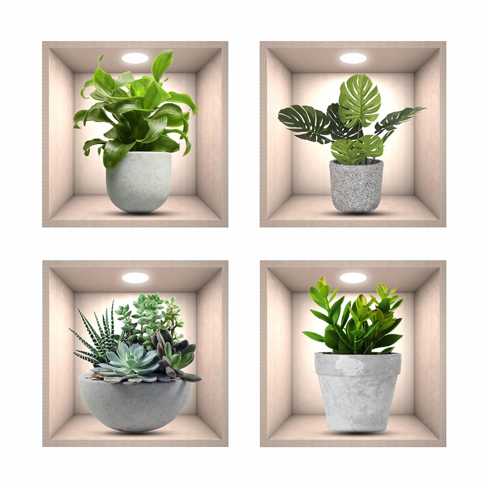 Adesivi Murali Piante, 4 pz Realistico Verde Pianta In Vaso Impermeabile Wall Art Adesivi 3D Vinile Rimovibile Wall Sticker per Soggiorno Camera da Letto Bagno Cucina Decor Ufficio