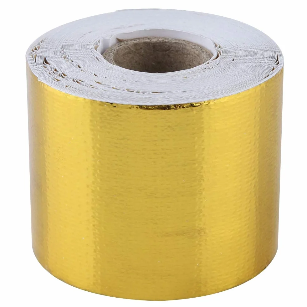 Nastro Scudo Termico Autoadesivo, Nastro Adesivo in Alluminio Autoadesivo 1 Rotolo Nastro Adesivo Riflettente Scudo Termico per Auto D'oro per Firewall, Celle a Combustibile, Copertura(Golden 10M*5Cm)