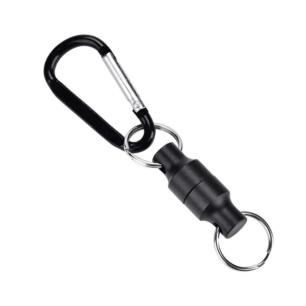 Moschettone Pesca Magnetico Alluminio, Accessorio Fissaggio Sicuro Cintura Portachiavi Nero Singolo per Attrezzatura Sportiva Pesca Outdoor