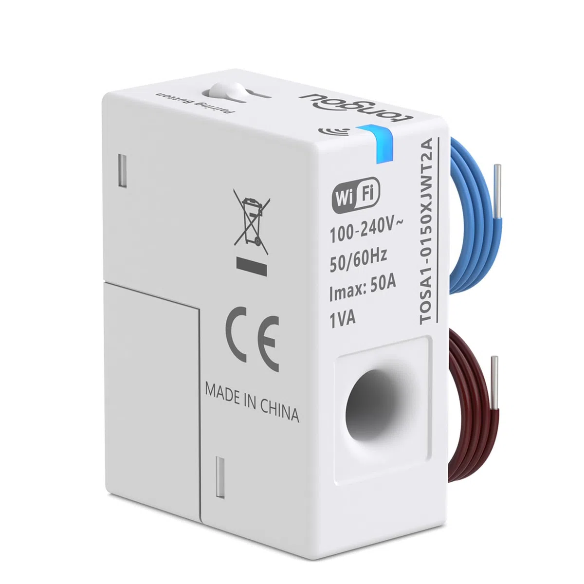 TONGOU 50A Trasformatore di corrente(CT) per il monitoraggio dei consumi,1-Phase WiFi Misuratore di Energia Intelligente,Resettare i consumi con l'App TUYA/Smart Life