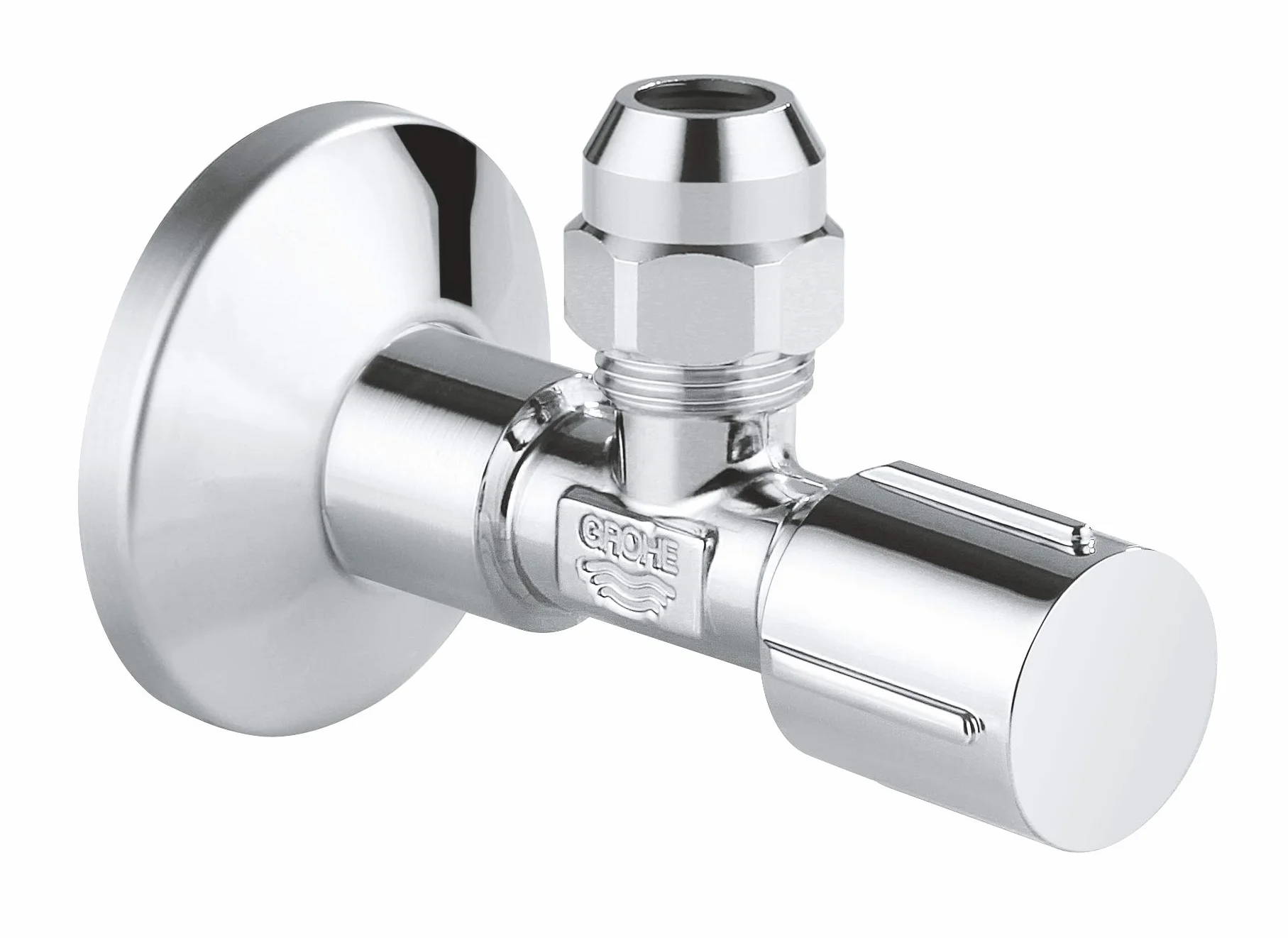 GROHE Valvola angolare (chiusura a parete 1/2", uscita 3/8", con bilanciamento della lunghezza, con raccordo a compressione da 10 mm, impugnatura ergonomica in metallo, con camera di grasso e