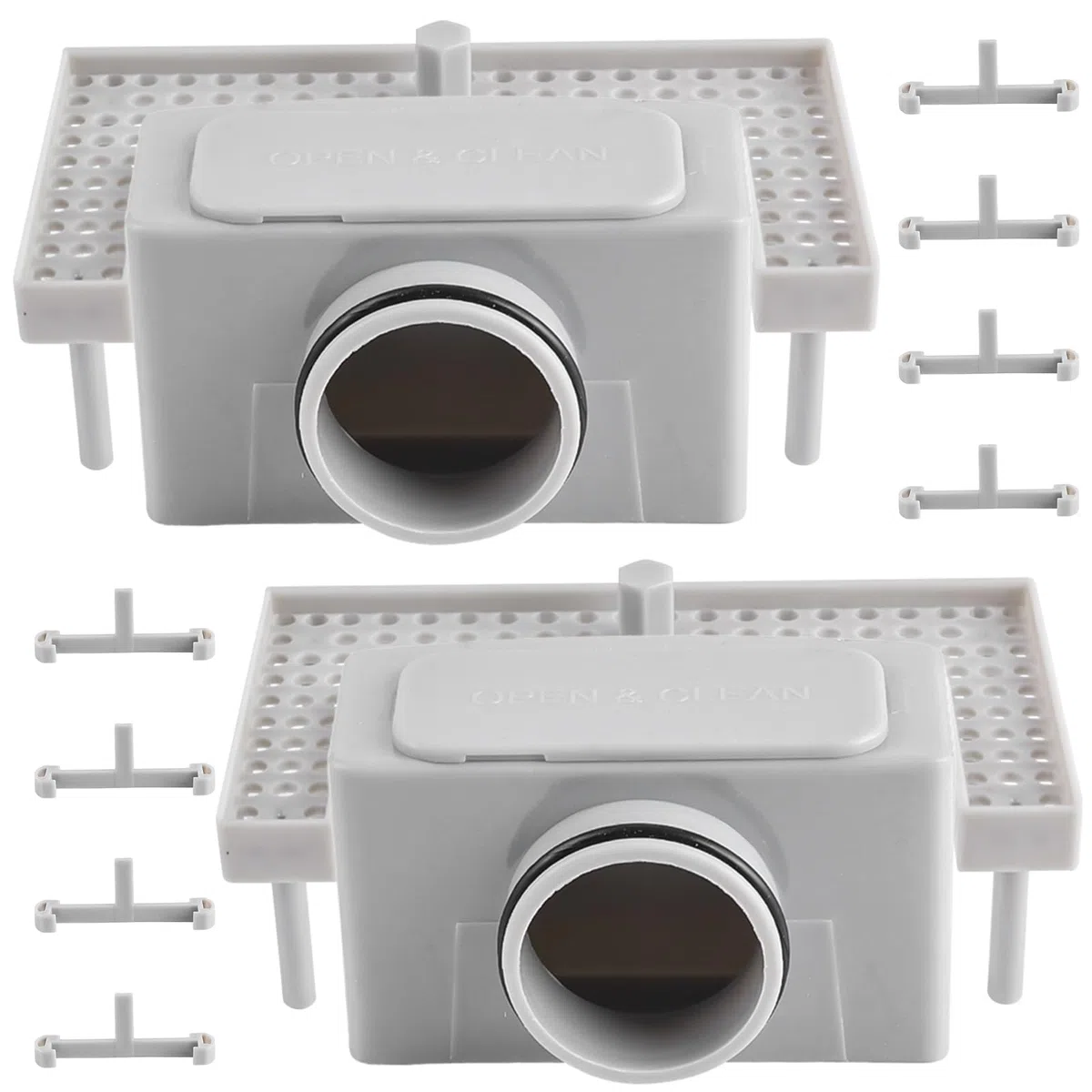GOMETY Set di 2 canaline per doccia, sifone con filtro antiodore, 4 fibbie, guarnizione a sifone per canalina doccia, filtro per capelli, scarico, scarico del pavimento