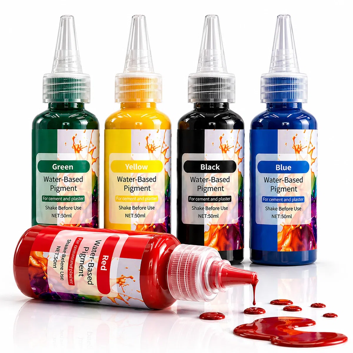 5×50ml Pigmenti Liquidi per Polvere da Colata – Colori ad Alta Concentrazione a Base d’Acqua per Gesso, Cemento & Calcestruzzo, Miscelabili per DIY e Decorazioni Creative