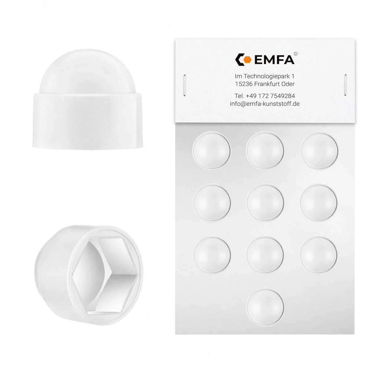 Cappucci copri-dado bulloni M10 (chiave 17) Bianco cappucci di protezione per viti 50 pezzi Cappucci protettivi esagonali Tappi plastica EMFA ®