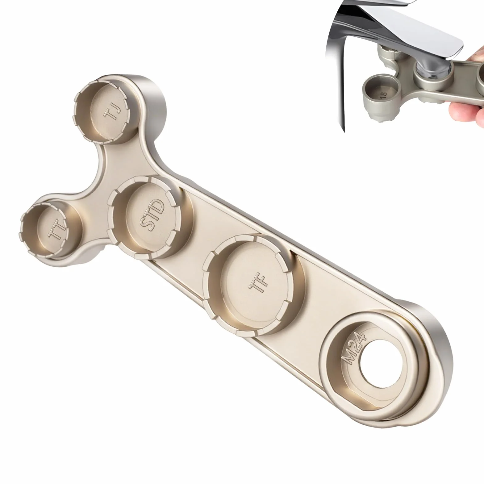 Chiave per Aeratore e Filtro Rubinetto 11-in-1 in Metallo – Svita Rompigetto Rubinetto M18, M20, M22, M24, M28 e Aeratori Nascosti TT, TJ, JR, STD, TF – Forte Leva, Finitura Titanio