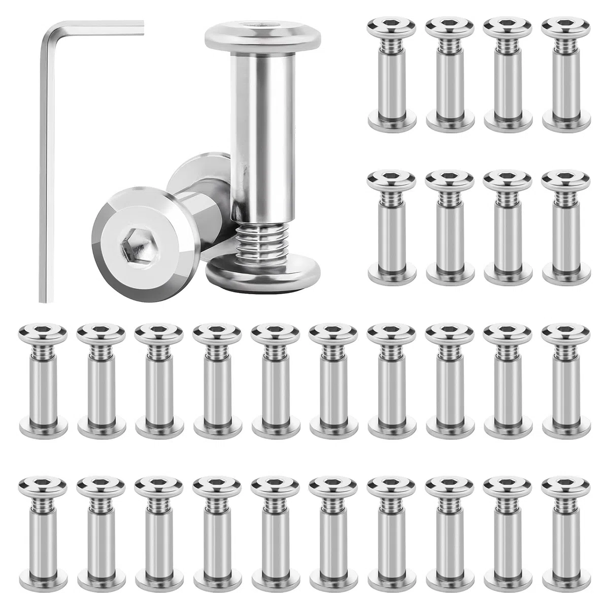 30 Pezzi Manicotto Viti di Collegamento, M5 x 16mm Viti per Mobili in Acciaio Inox con Chiave Esagonale, Raccordo Mobili Viti, Vite di Connessione Filettata per Mobili, Armadi, Pannelli in Legno